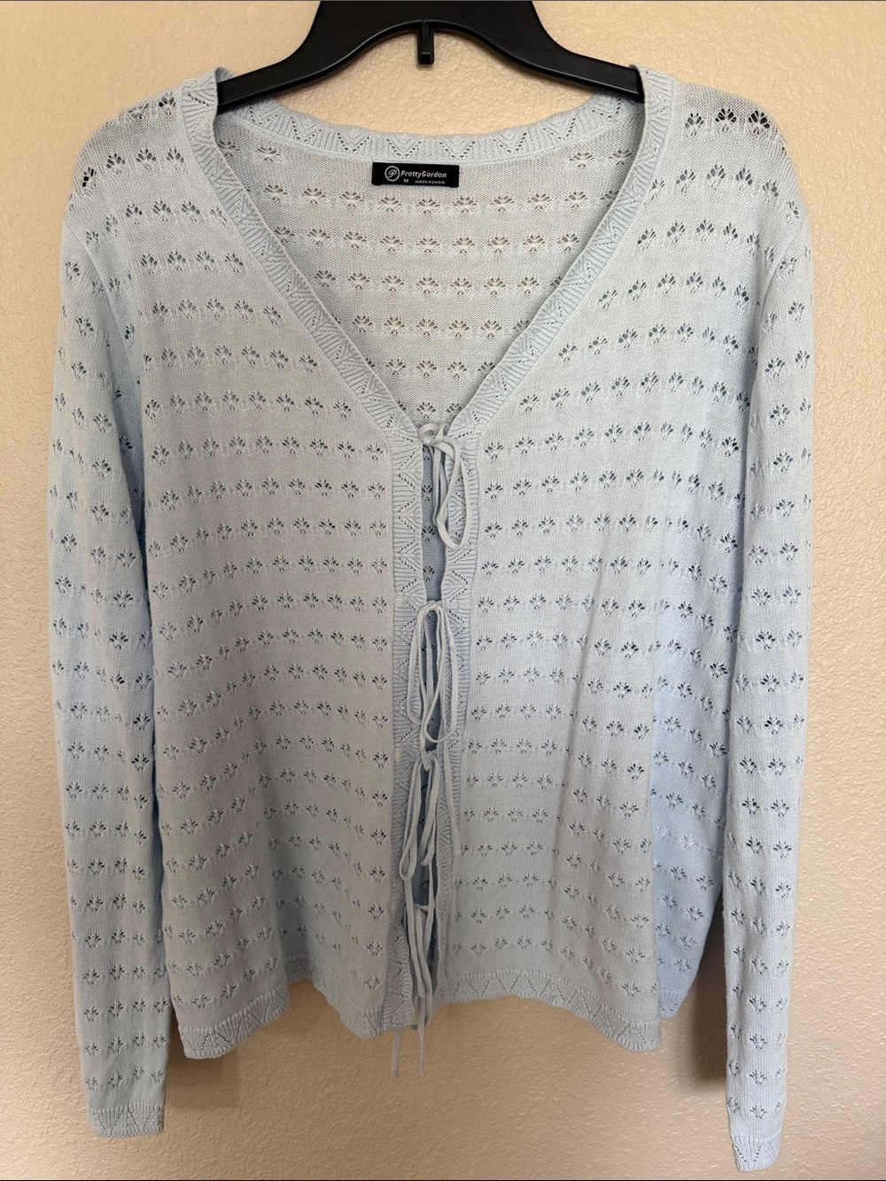 Women’s Light Blue Lace-Up Openwork Cardigan